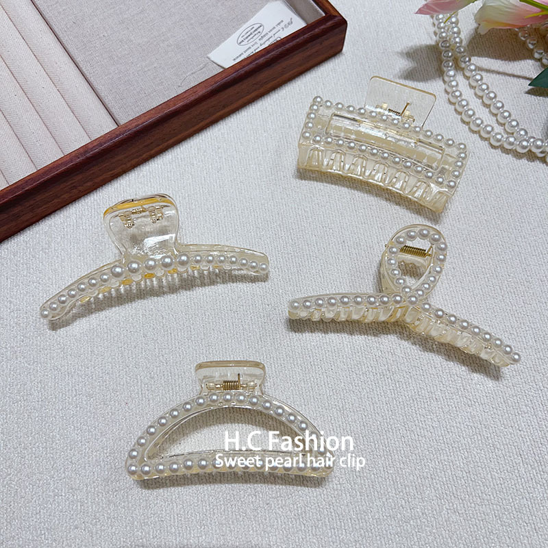 Pearl hair clip, back of the head hair accessory, casual headwear, Korean style, internet-famous fairy shark size clip details Picture