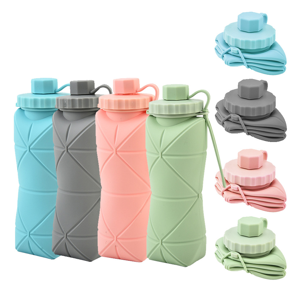 Cross-border silicone folding water cup, outdoor portable retractable water cup, sports handle diamond-shaped water bottle, water bottle details Picture