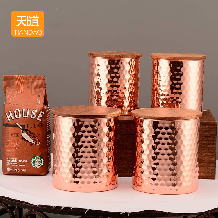 Cross-border stainless steel sealed cans, Nordic wooden lid storage cans for nuts, biscuits, grains, coffee and tea full figure