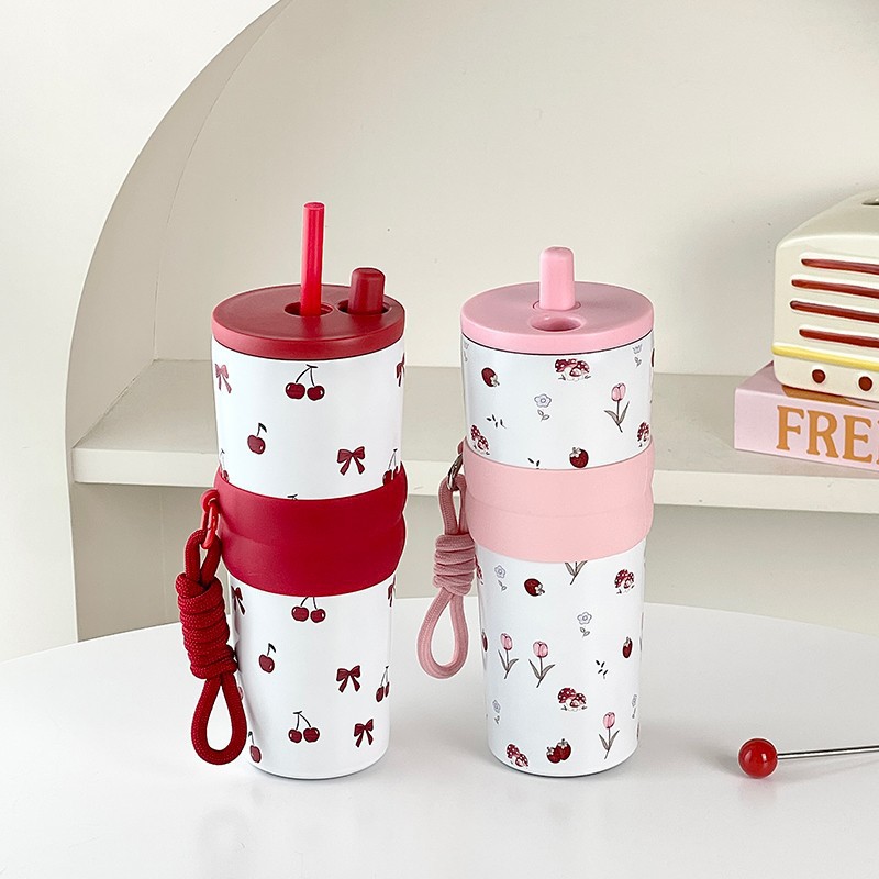 High appearance level, large capacity ice cup, 316 stainless steel insulated cup, girls' coffee cup, cold and heat preservation straw water cup details Picture