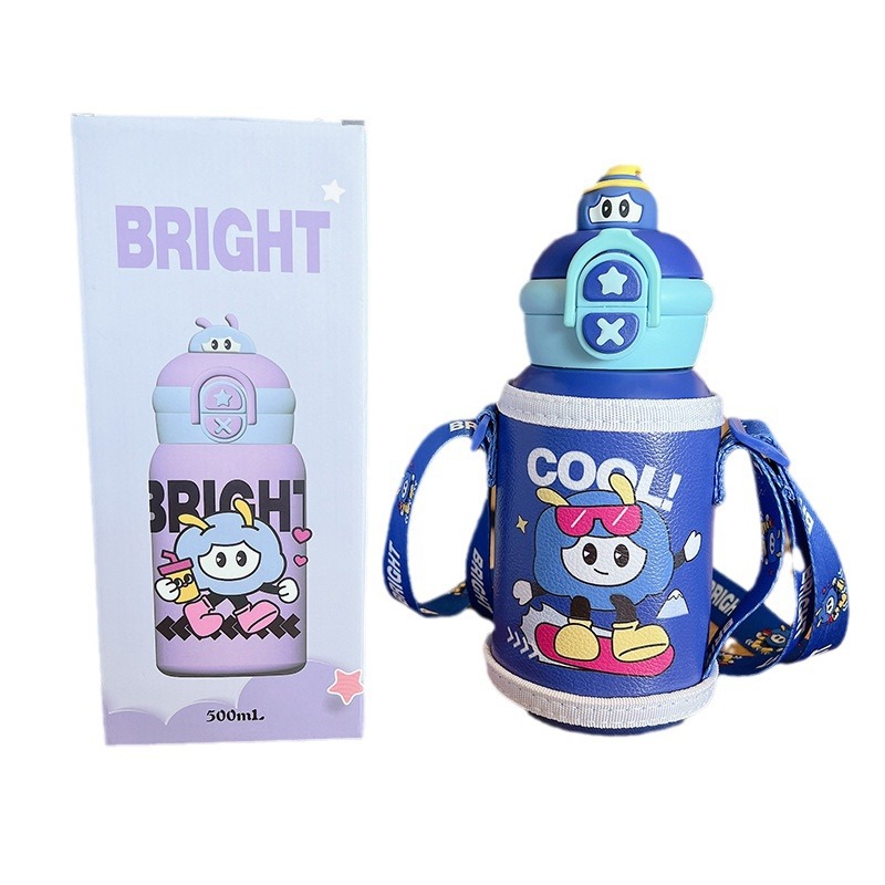 Kindergarten cartoon children's insulated cup, food-grade 316 stainless steel insulated double-drinking straw water cup for boys and girls Item Picture