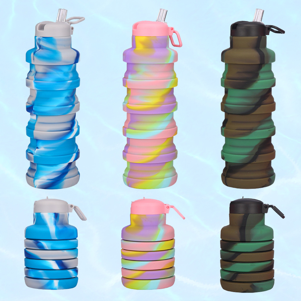 Cross-border stock 500ml creative silicone water bottle with nozzle cap, portable water bottle, outdoor folding sports water bottle details Picture