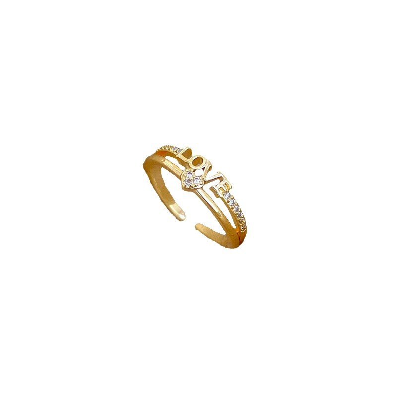 【 Real Gold 】 LOVE Zircon ring with Adjustable opening, simple Japanese-style bracelet, couple rings Item Picture