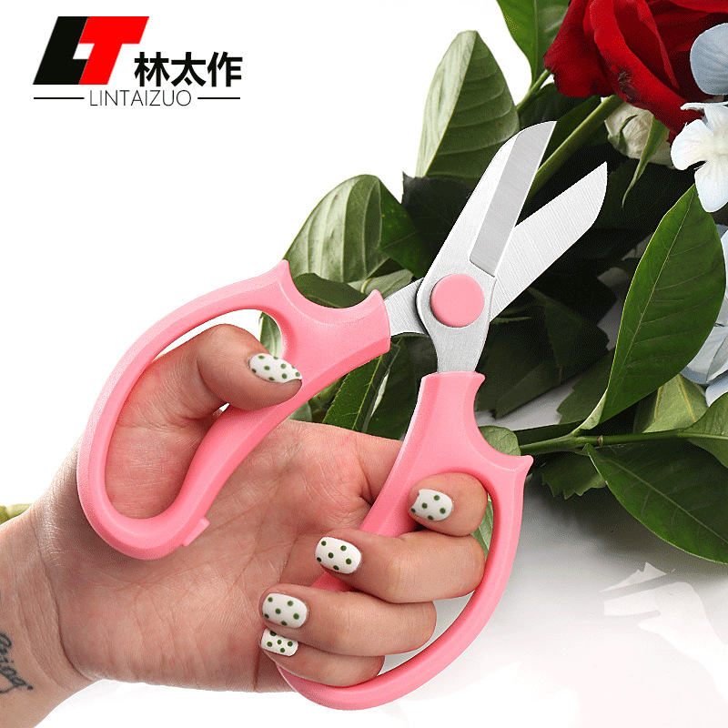 Lin Taizuo Flower art scissors, stainless steel color garden scissors, flower shop fresh flower pruning scissors, gardening flower arrangement tools full figure