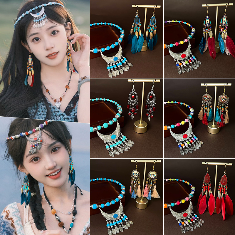 Bohemian style Su forehead decoration, female ethnic style forehead chain, brow center pendant hair band, exotic Tibetan retro accessories full figure