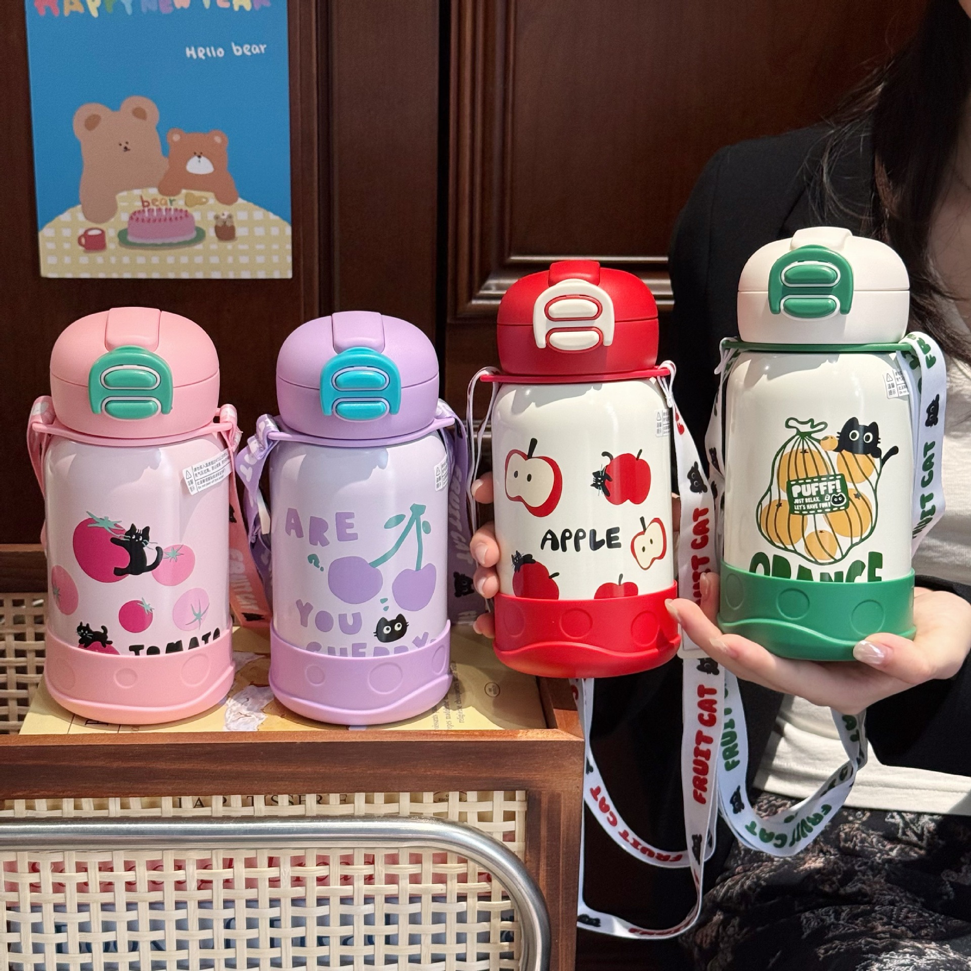 Wholesale of new children's insulated cups, food-grade stainless steel cartoon water bottles, and portable double-drinking straw cups with high appearance standards details Picture