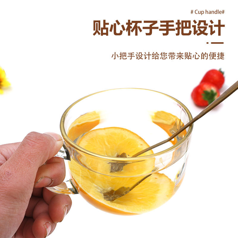 Thickened glass breakfast cup, oat ins-style milk coffee juice cup with handle, printed logo glass cup Application Scenario