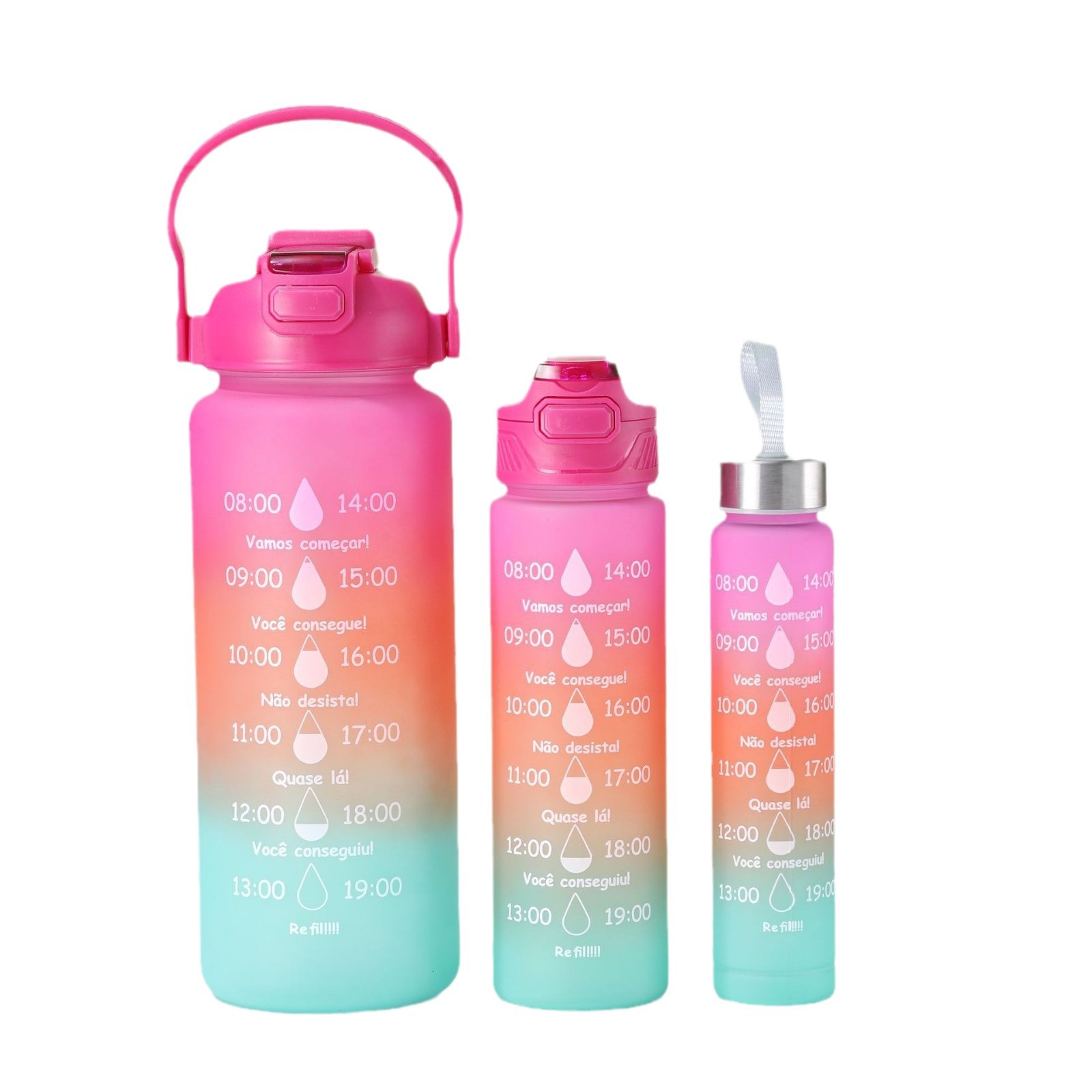 Gradient color cup, three-piece set, plastic cup, large-capacity sports water cup, straw cup, frosted cup, double drinking water pot, cross-border Item Picture