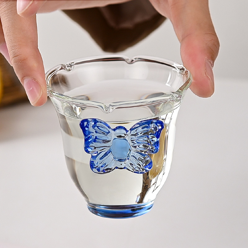 Fairy Butterfly original design glass cup, high borosilicate heat-resistant butterfly simple tea-tasting cup, creative coffee cup Specification drawing