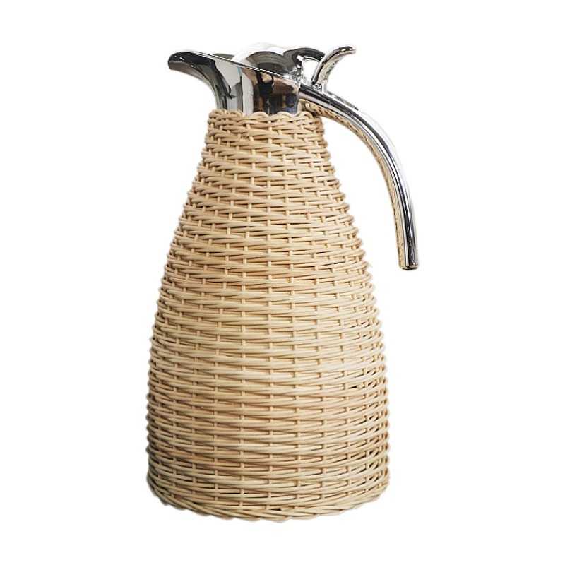 Rattan woven 304 stainless steel vacuum insulated thermos, hand-woven European coffee pot, thermos, household 2L Item Picture