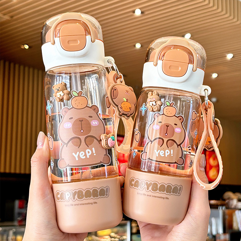 Capibara cartoon water cup, high appearance level, girls and children's straw cup, cute capybara, large capacity processing and customization details Picture