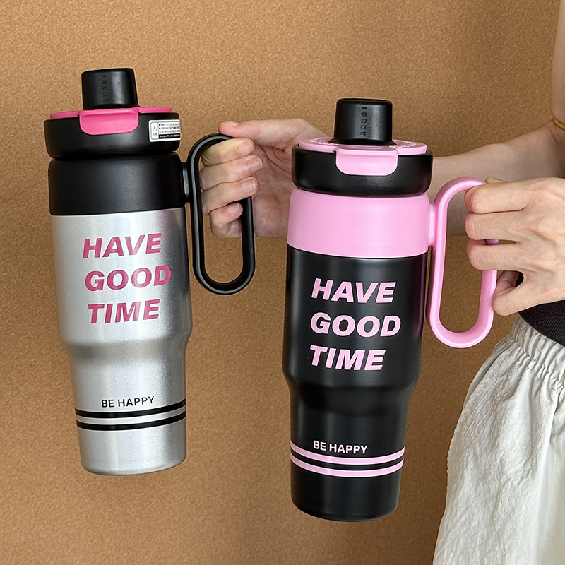Yongkang insulated cup, large-capacity office portable stainless steel water cup, high appearance level for girls, Ice King Double Drinking Straw cup details Picture
