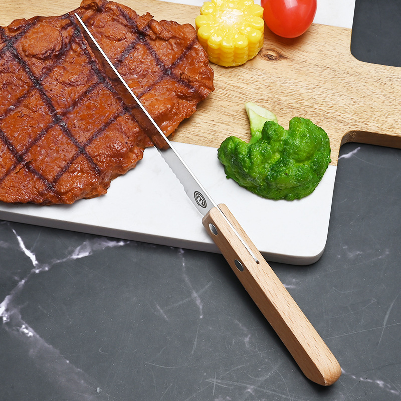 Stainless steel knife, fork and spoon Western tableware, steak knife, fork and soup spoon set, wooden handle tableware four-piece set, cross-border bestseller recommendation details Picture