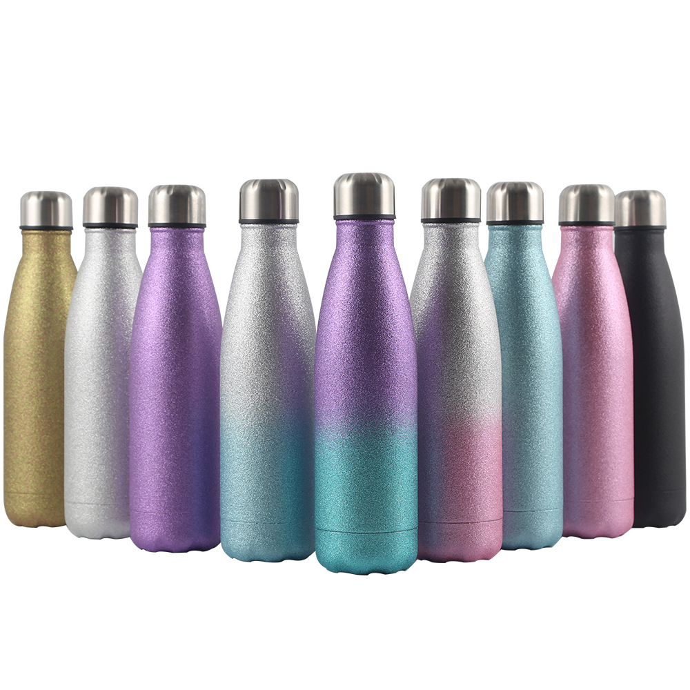 Cross-border 304 stainless steel sports water bottle with glitter paint, cola bottle and insulated cup support one-piece consignment with logo printing Item Picture