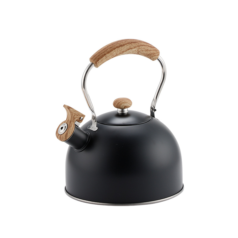 Stainless steel whistling kettle, 2.5-liter black wood grain handle, spout, lid, induction cooker, gas stove, boiling kettle Item Picture