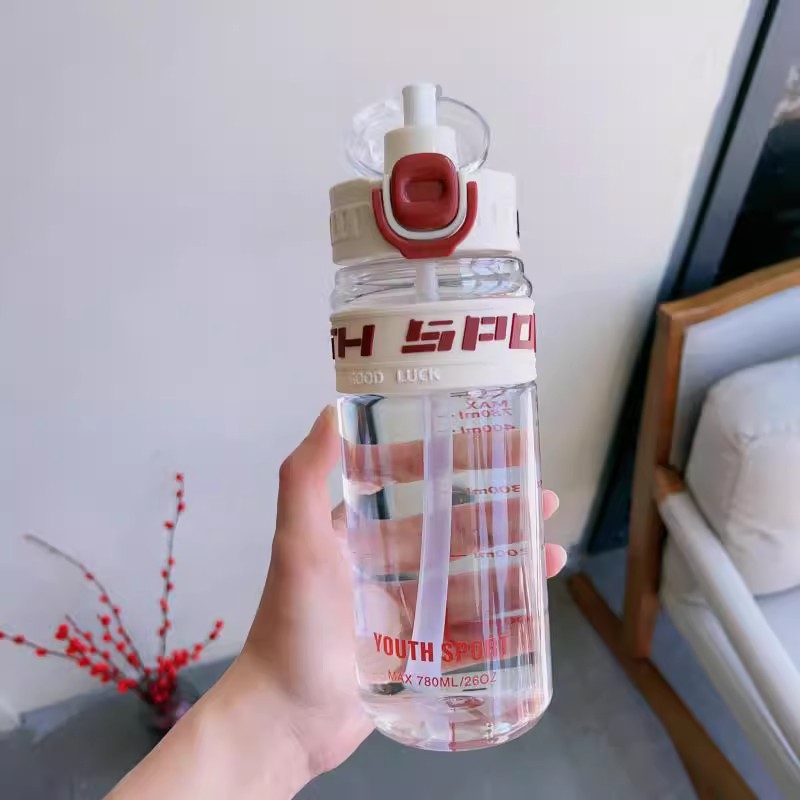 New sports water cup: large-capacity, high-temperature resistant, simple plastic cup, high appearance level, straw, portable cup for male and female students Specification drawing
