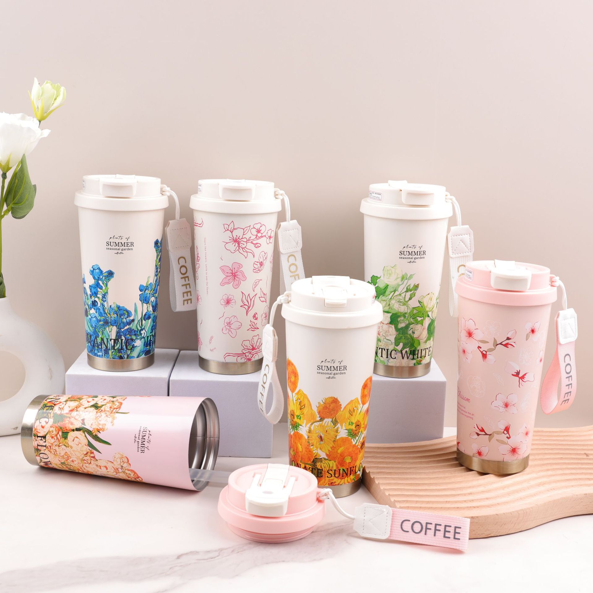 Wholesale of 316 stainless steel insulated cups with high appearance standards, lily of the valley double-drinking straw cups, and car and outdoor gift cups full figure