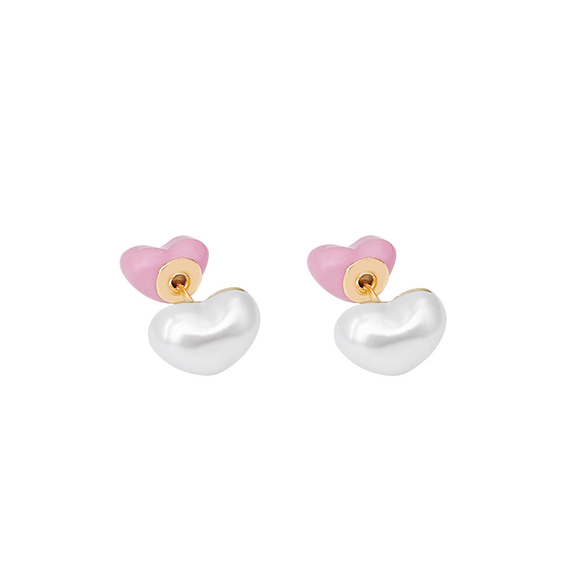 Super ethereal pink double-sided heart-shaped pearl earrings, fashionable and high-end for women, versatile and popular online celebrity earrings wholesale Item Picture