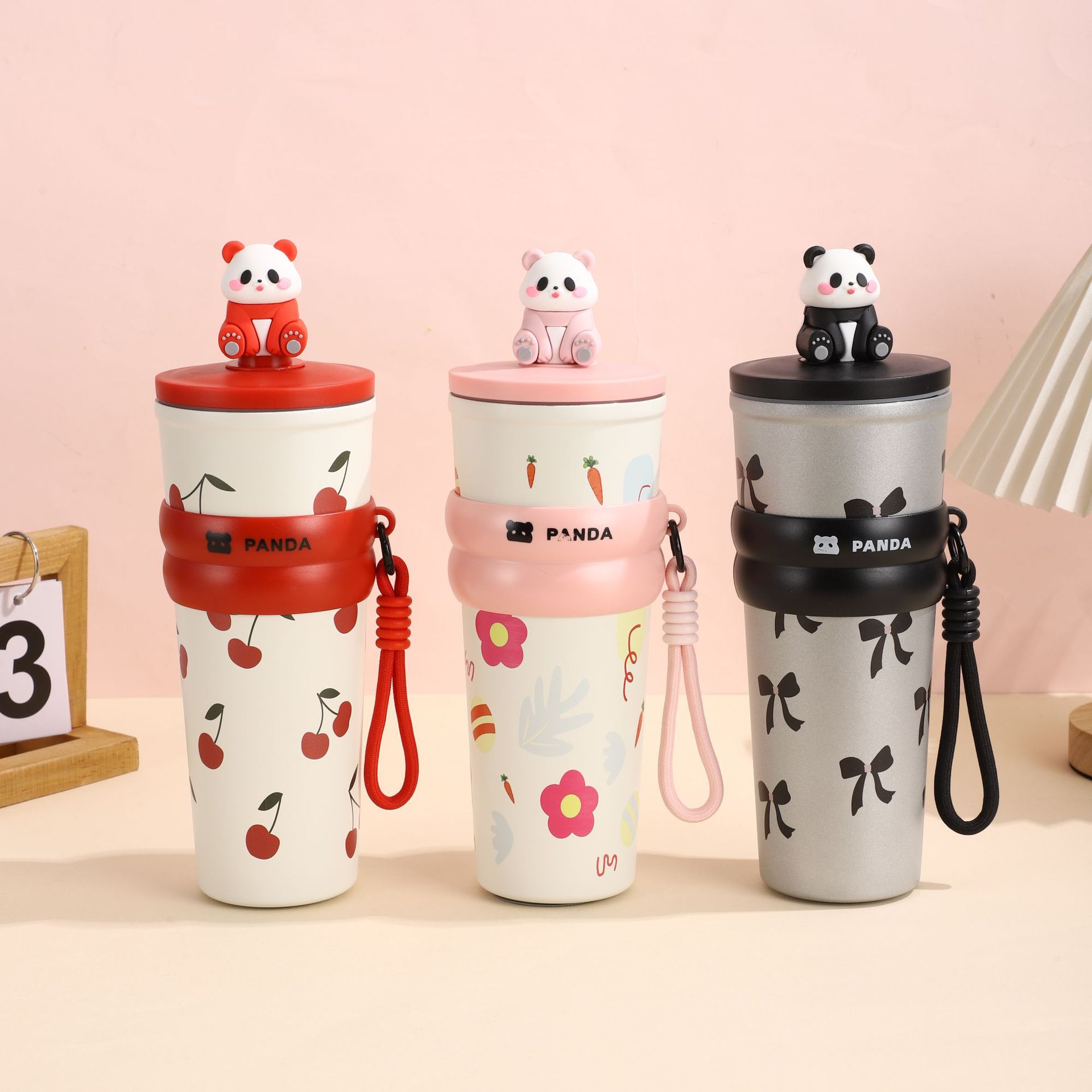 Cute panda Ice King Cup, 316 stainless steel insulated cup, student cartoon, high appearance level, portable car straw water cup full figure