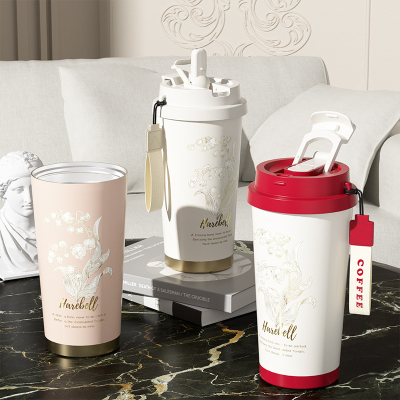 New high-appearation-level lily of the valley coffee cup, 316 inner liner insulated cup, home and office straw, portable car water cup Specification drawing