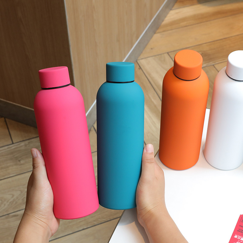 New rubber paint sports small-mouth bottle insulated cup, double-layer vacuum 304 stainless steel cola American-style small-mouth straight cup Specification drawing