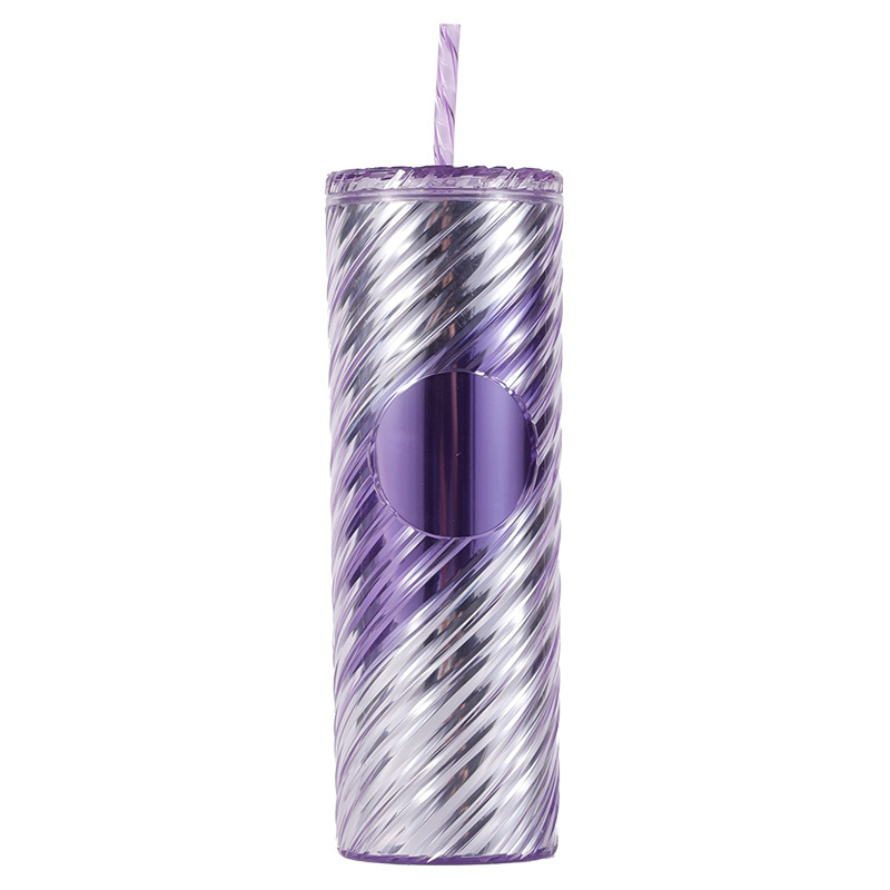 2025 New cross-border factory direct supply double-layer plastic straw cup, Xingba creative internet-famous water cup, rotating crystal cup Specification drawing