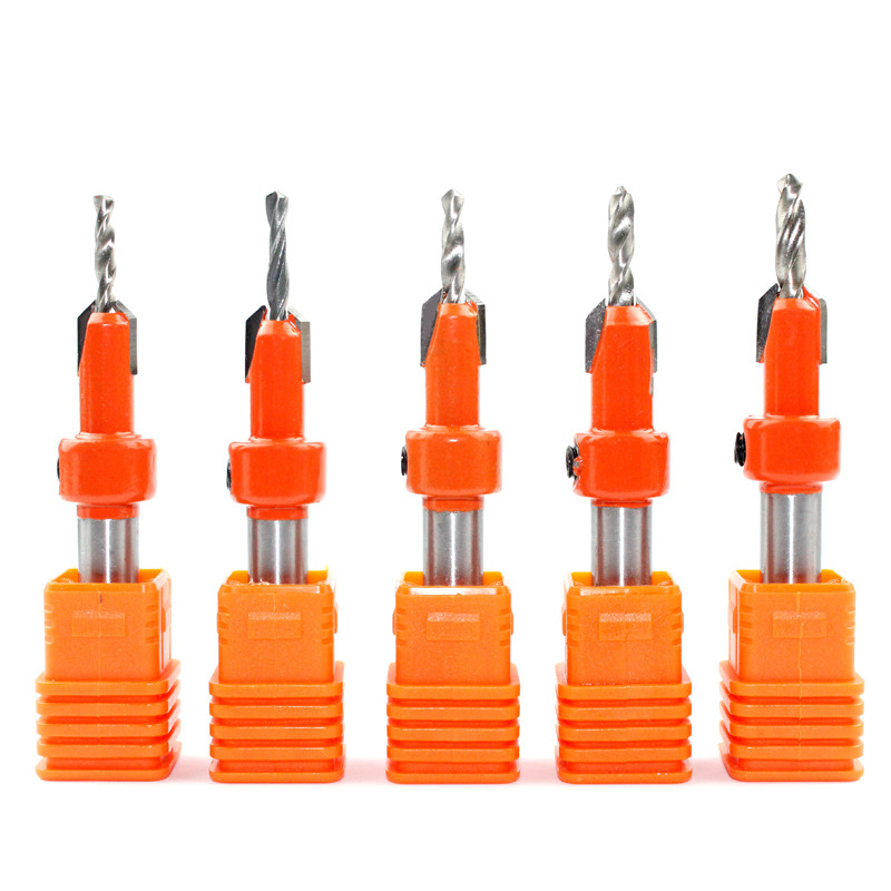Orange woodworking counterbore drill, conical drill, screw, step drill, self-tapping screw, alloy head, wood installation step drill Item Picture