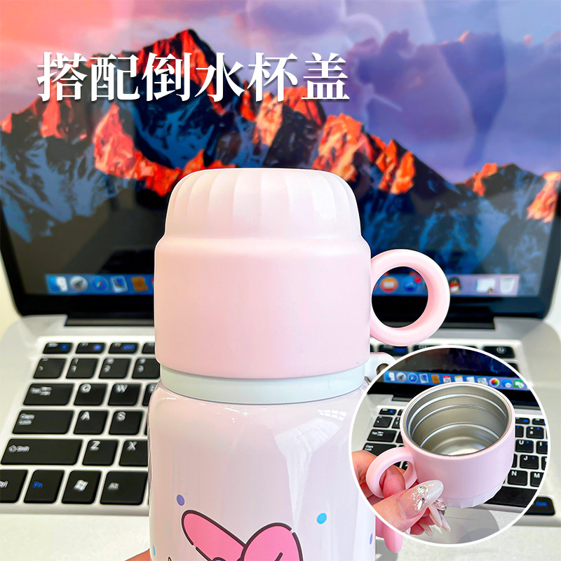 Cute and good-looking double-drinking thermos cup, large-capacity cartoon Sanrio officially authorized water cup with water pouring lid details Picture