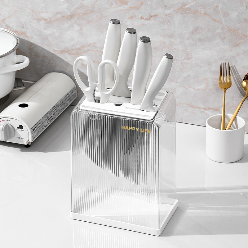 Kitchen knife rack storage rack, light luxury multi-functional knife storage rack, household countertop transparent knife holder storage and draining rack full figure