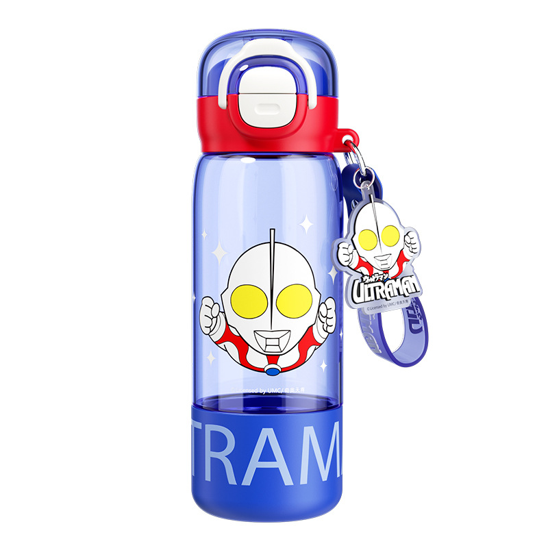Classic Ultraman series Fun plastic cup with silk-screen printing design, sturdy cup ring, convenient to carry, straw, double-drinking cup Item Picture