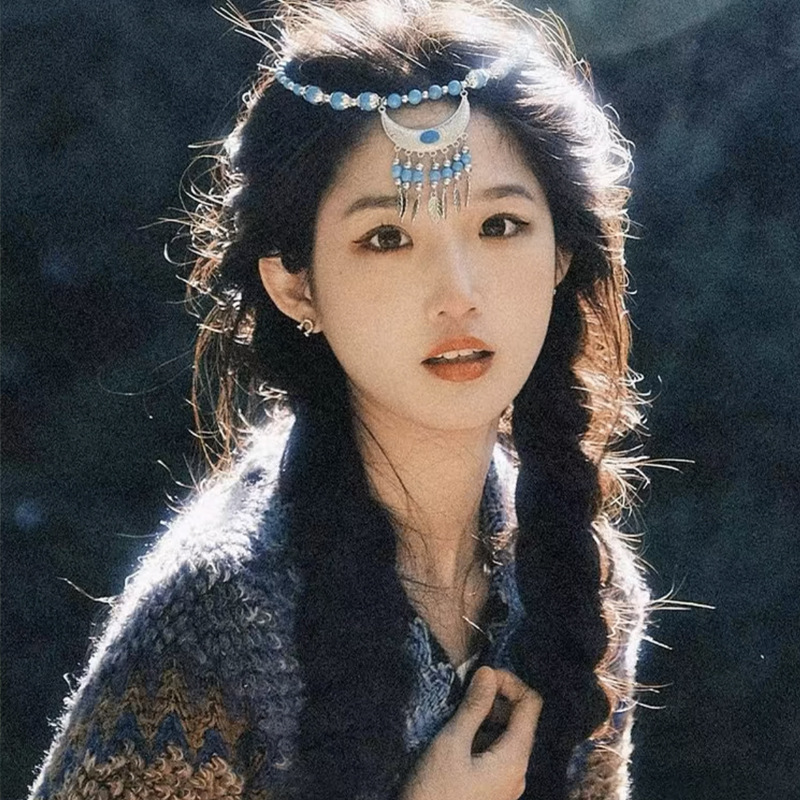 Bohemian style Su forehead decoration, female ethnic style forehead chain, brow center pendant hair band, exotic Tibetan retro accessories Specification drawing