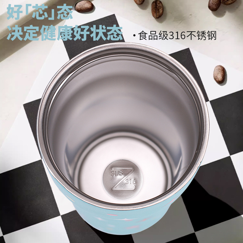 316 stainless steel insulated cup, double-drinking multi-color world straw ice cup, cute student large-capacity water cup details Picture
