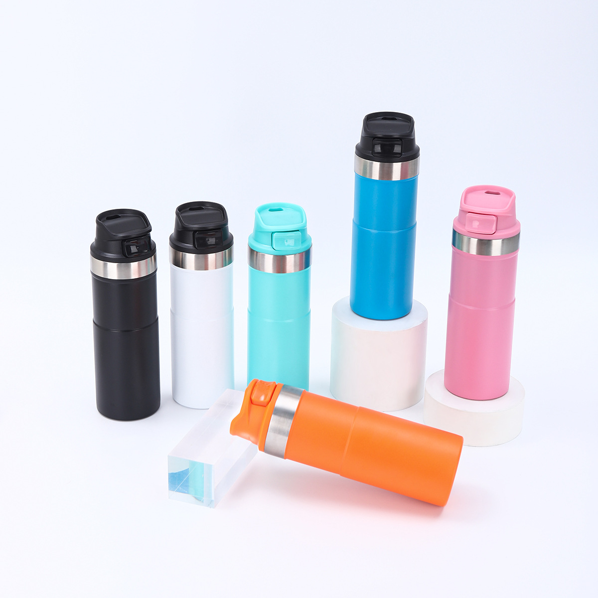 Cross-border 304 stainless steel insulated outdoor mountain climbing and cycling sports water bottle, simple solid color portable cold insulated switch cup Specification drawing