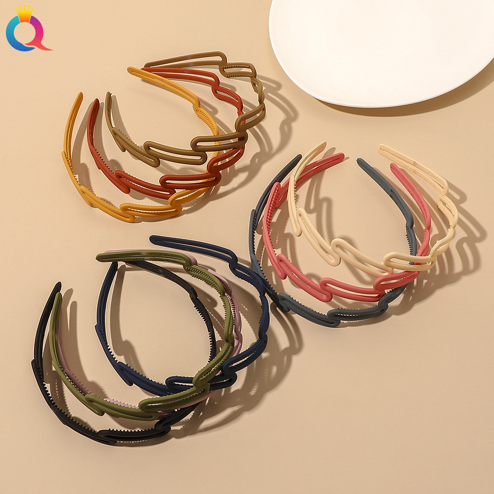 Qiyue Amazon matte, simple and fashionable hair band for girls, solid color, versatile, toothed, face-washing and hair-pressing headband, hair accessory full figure
