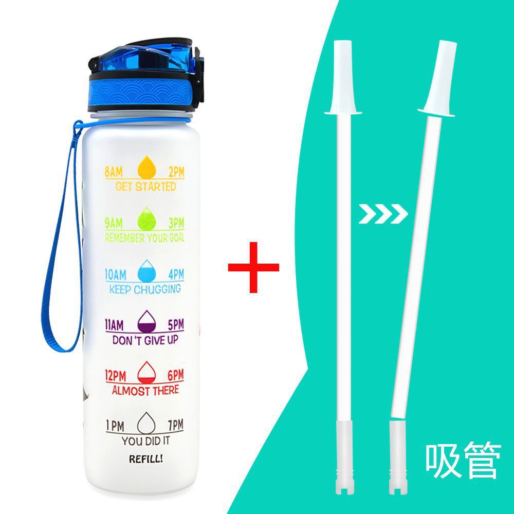 Cross-mirror plastic water cup with straw, Amazon e-commerce gradient color water bottle, 3D outdoor matte 1L sports water bottle full figure