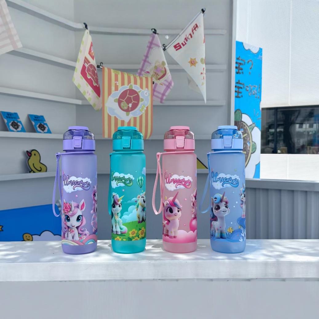water bottle Summer New Plastic Water Cup Frosted Unicorn Student Rope Outdoor Water cup full figure