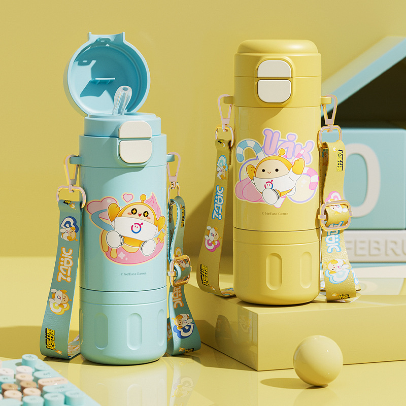Egg Boy Party Children's insulated cup, stainless steel large-capacity portable straw water cup, girls' high appearance level, cute double drink full figure