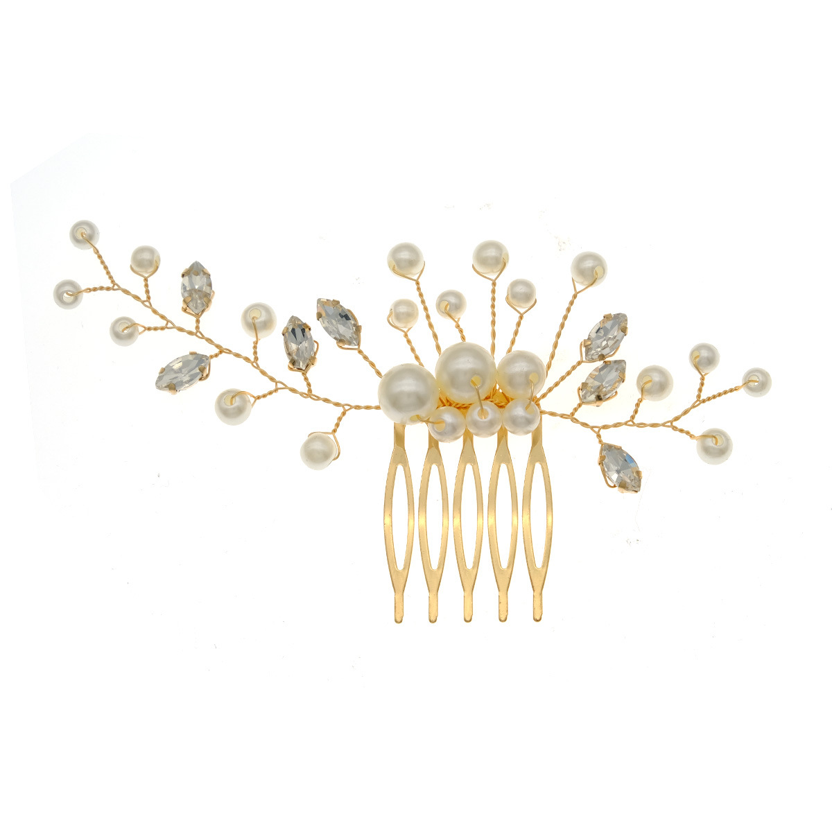Korean-style exquisite updo hair accessories, simple pearl headwear for the bride's wedding, five-toothed water diamond insert comb, handcrafted beaded hair comb Item Picture