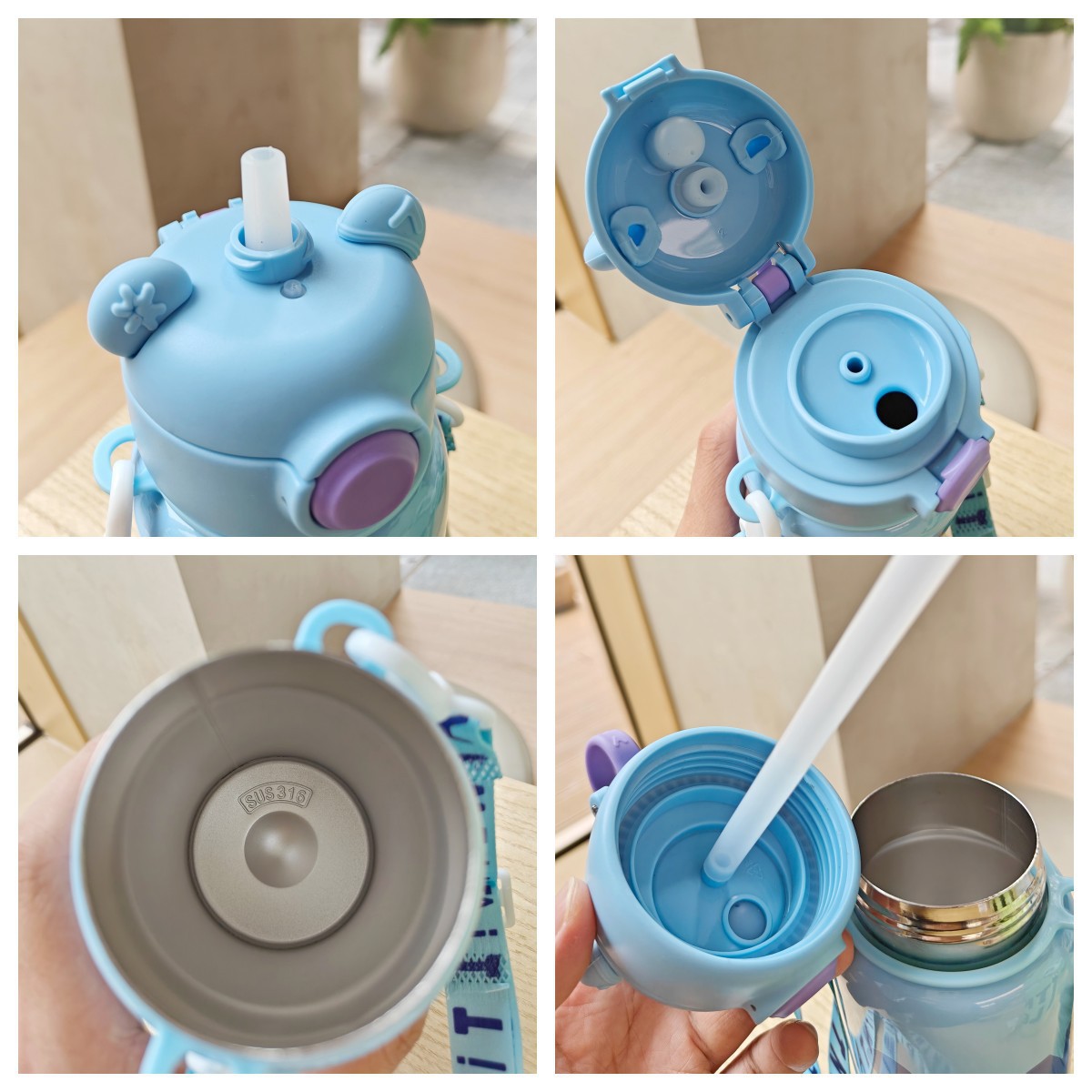 Children's insulated cups, high appearance level 316 stainless steel water cups for boys and girls, crossbody dopamine cup, double-drinking straw cup details Picture