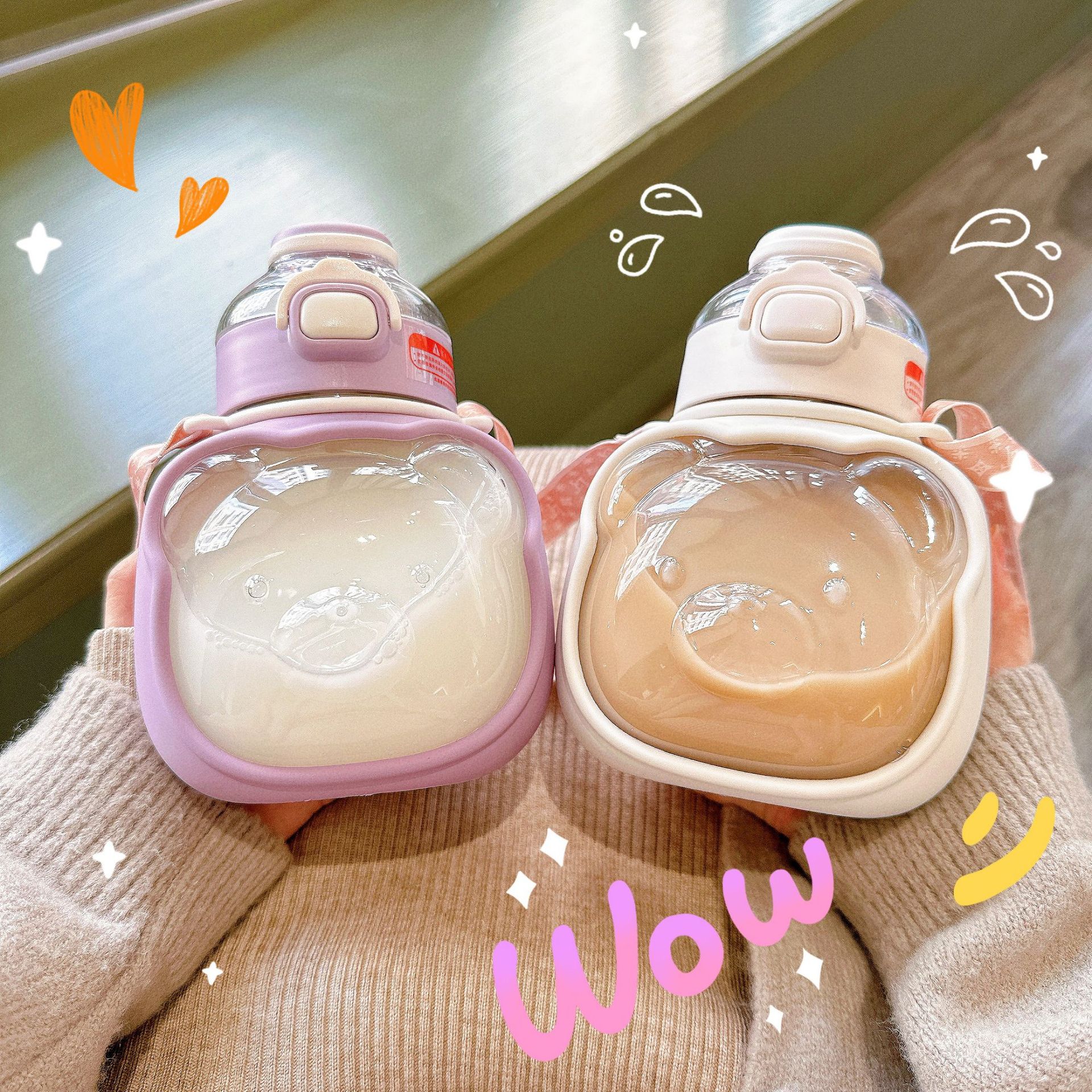 New Bear straw cup, cute girl, large-capacity plastic cup, portable outdoor, summer children, high appearance level cup Specification drawing
