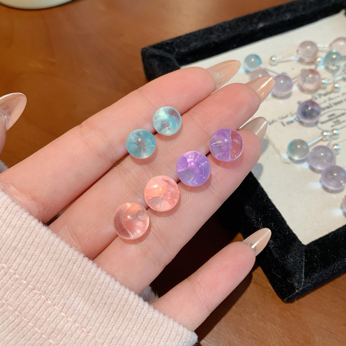 Phantom Color Bozi Soda Bubble Round Ball spiral Buckle Ear Stud, female resin, sweet and cool, spicy girl style ear bone stud Specification drawing