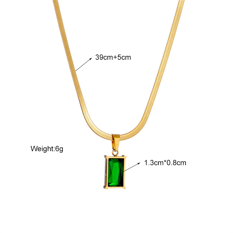 European and American ins minimalist green rectangular pendant titanium steel color-preserving flat snake bone gemstone high-end and versatile collarbone necklace Application Scenario