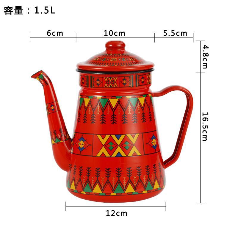 Hand-brewed coffee pot, Moka enamel coffee pot, 1.1L narrow-mouthed water bottle, hand-enamel coffee pot, oil pot, crane mouth Specification drawing