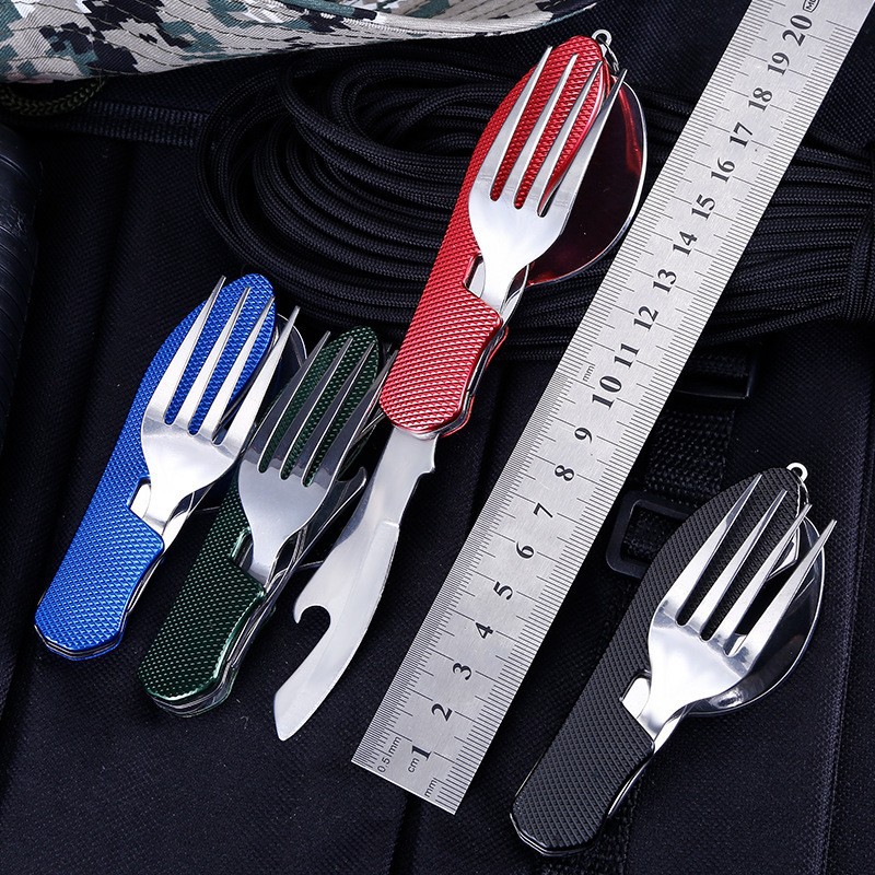 Factory direct sales of multi-functional camping detachable and foldable knife, fork and spoon sets, three-piece tableware, outdoor portable gift knives full figure