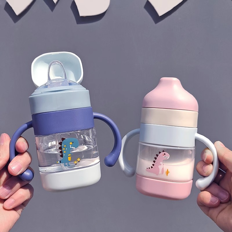 Baby drinking cup, infant and toddler learning to drink duckbill cup, straw cup, double-handle anti-choking and anti-drop water bottle, milk brewing cup details Picture