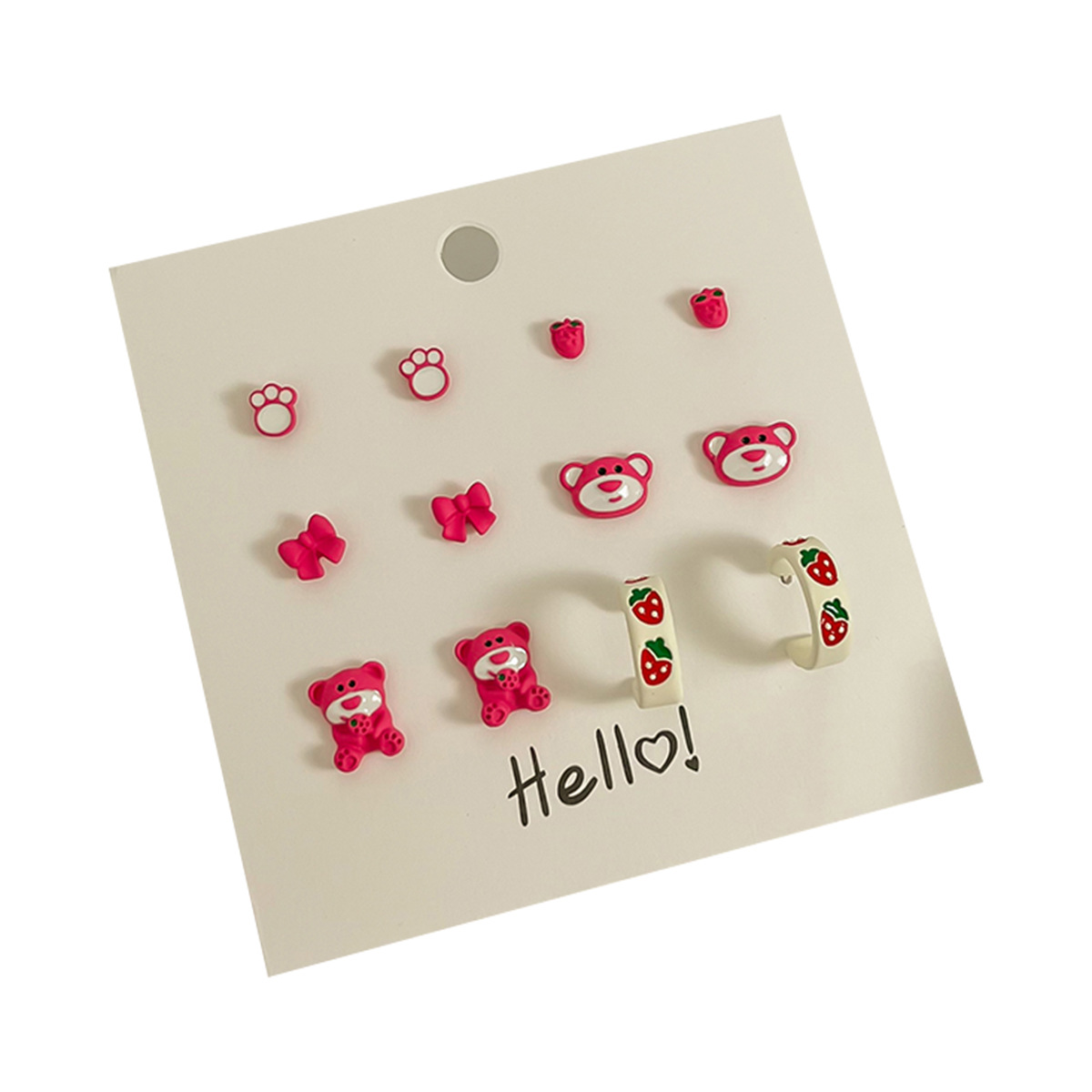 The popular Strawberry Bear series silver needle stud earrings 2024 new style earrings for female students, cute and small earrings, stud earrings Item Picture