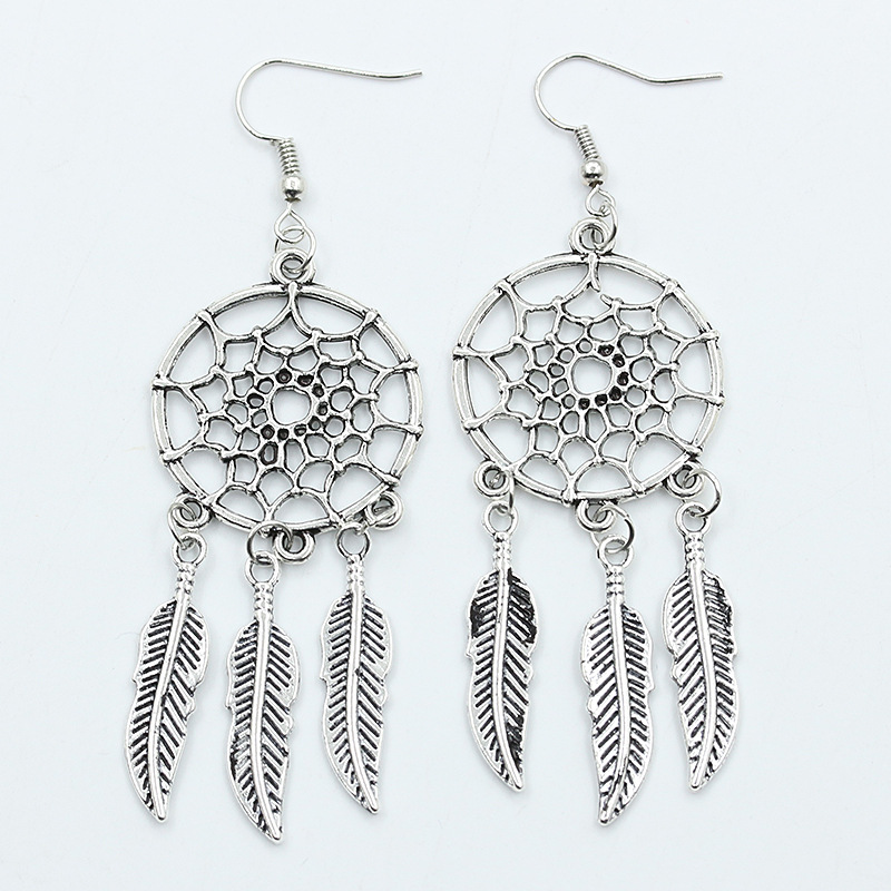 dream catcher Feather Earrings, Dream Net Earrings, trendy new style, wish Best-selling hollowed-out earrings for women full figure