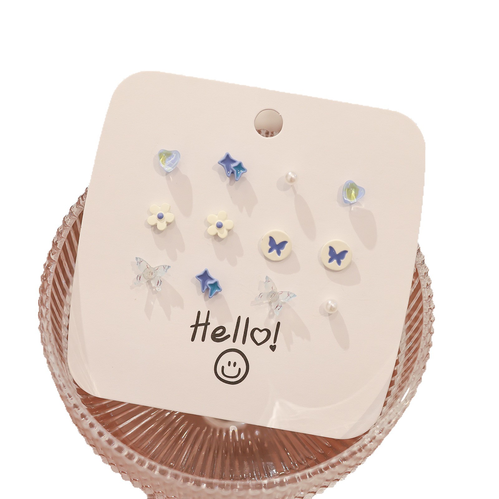 Exquisite and small heart-shaped butterfly silver needle ear stud set, women's ins mini earrings, high-end earrings wholesale Item Picture