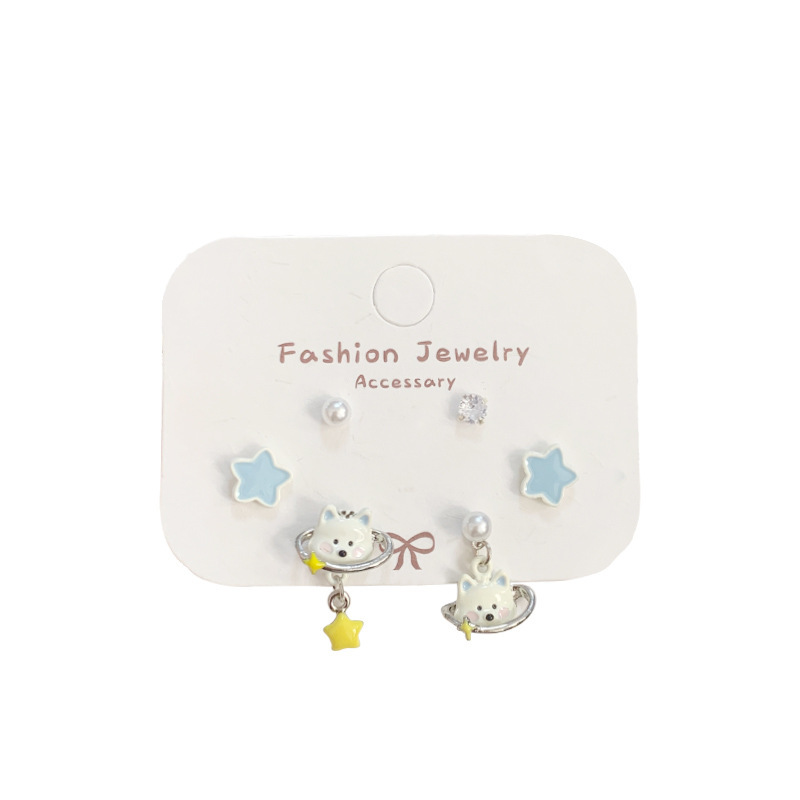 Summer, fresh and childlike, cute puppy earrings, tassels, silver needles, sweet and fun, heart-shaped, exquisite student earrings Item Picture
