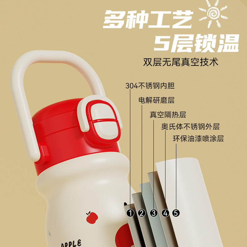 Cartoon children's straw cup, 316 stainless steel portable water cup, high appearance level, cute and fun, children's adorable double-drinking insulated cup Specification drawing